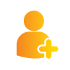 Orange icon of person with plus sign