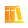 Orange icon of three books on bookshelf