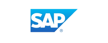 Logo for SAP that features the name in negative space in a blue gradient shape.