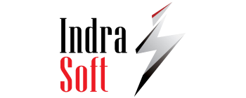 Indra Soft logo with graphic lightening bolt next to the text